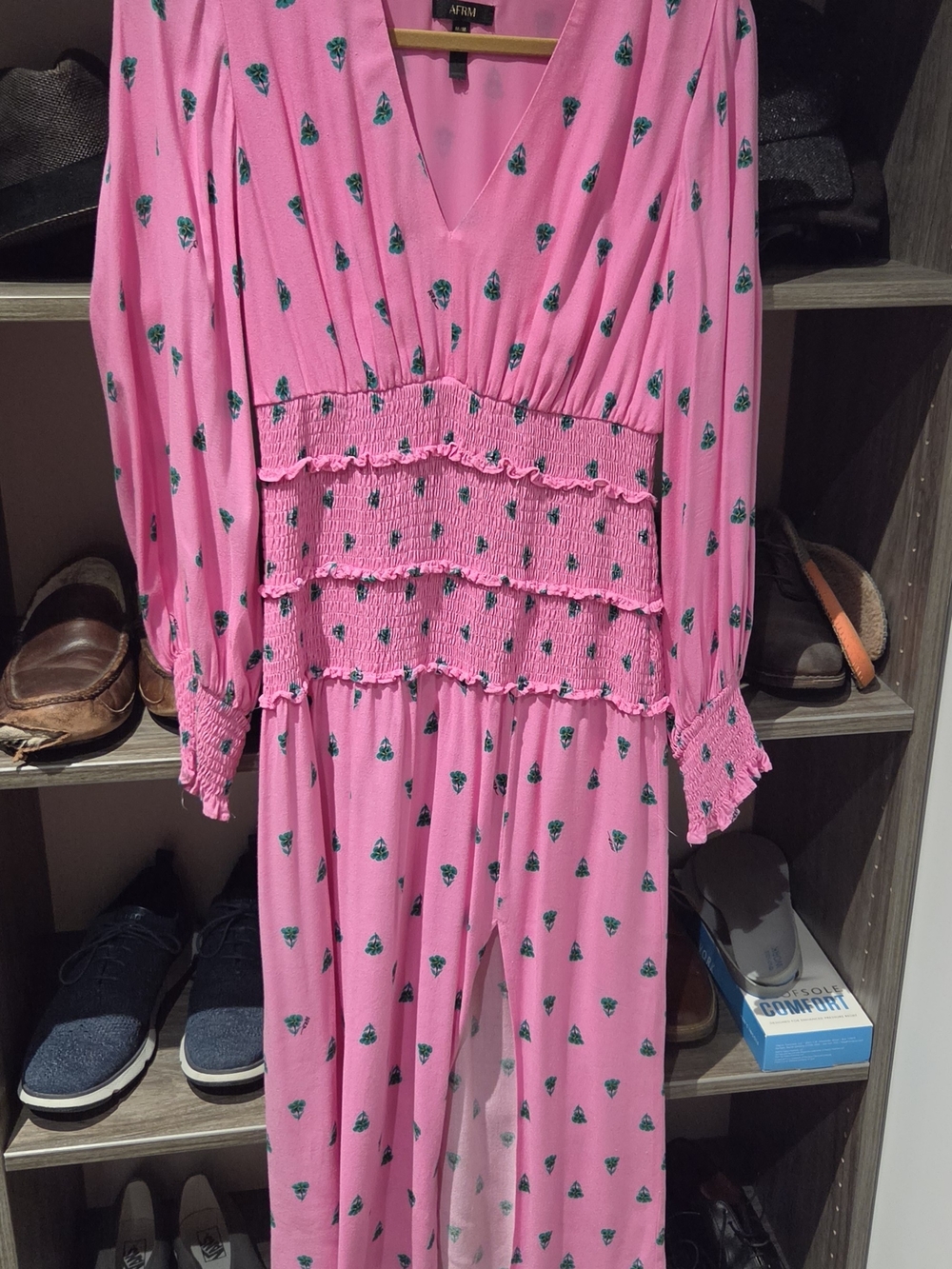Pink Floral Maxi Dress with Smocked Waist